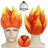 JoneTing Angry Wig Flame Fire Wigs 【+Hair Cap】 Short Red Ombre Wig for Men Women Cosplay Halloween Costume Red Hairs for Cosplay Party Flame Shape Hairs for Halloween Party