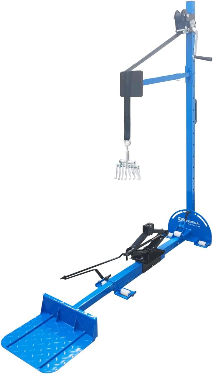 3-in-1 Car Dent Puller Tool - 600 kg Pulling Force, Adjustable Height, 8-Prong Retractor, with Hand Winch & Nylon Casters for Sheet Metal Dent Repair on Fenders, Sills & Doors