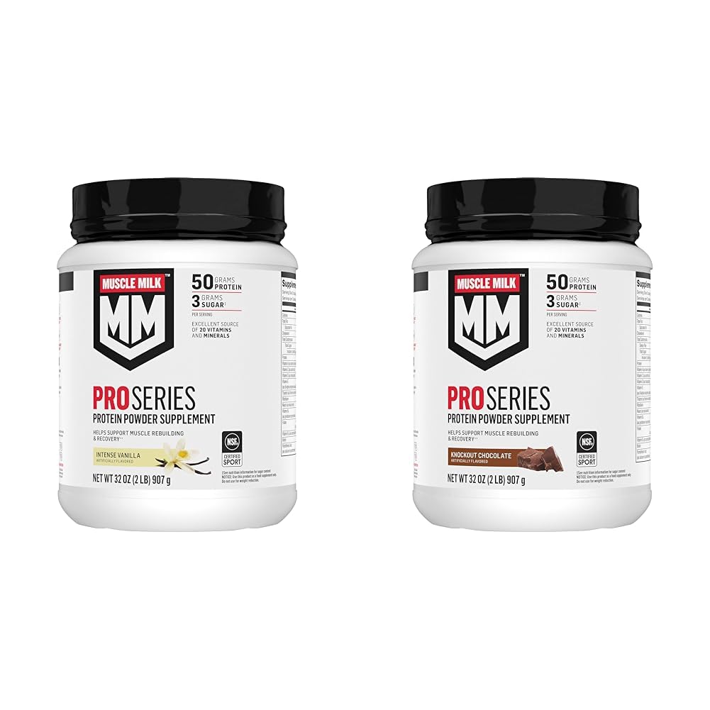 Muscle Milk Pro Series Protein Powder Supplement, Intense Vanilla, 2 Pound, 11 Servings & Pro Series Protein Powder Supplement,Knockout Chocolate,2 Pound,11 Ser