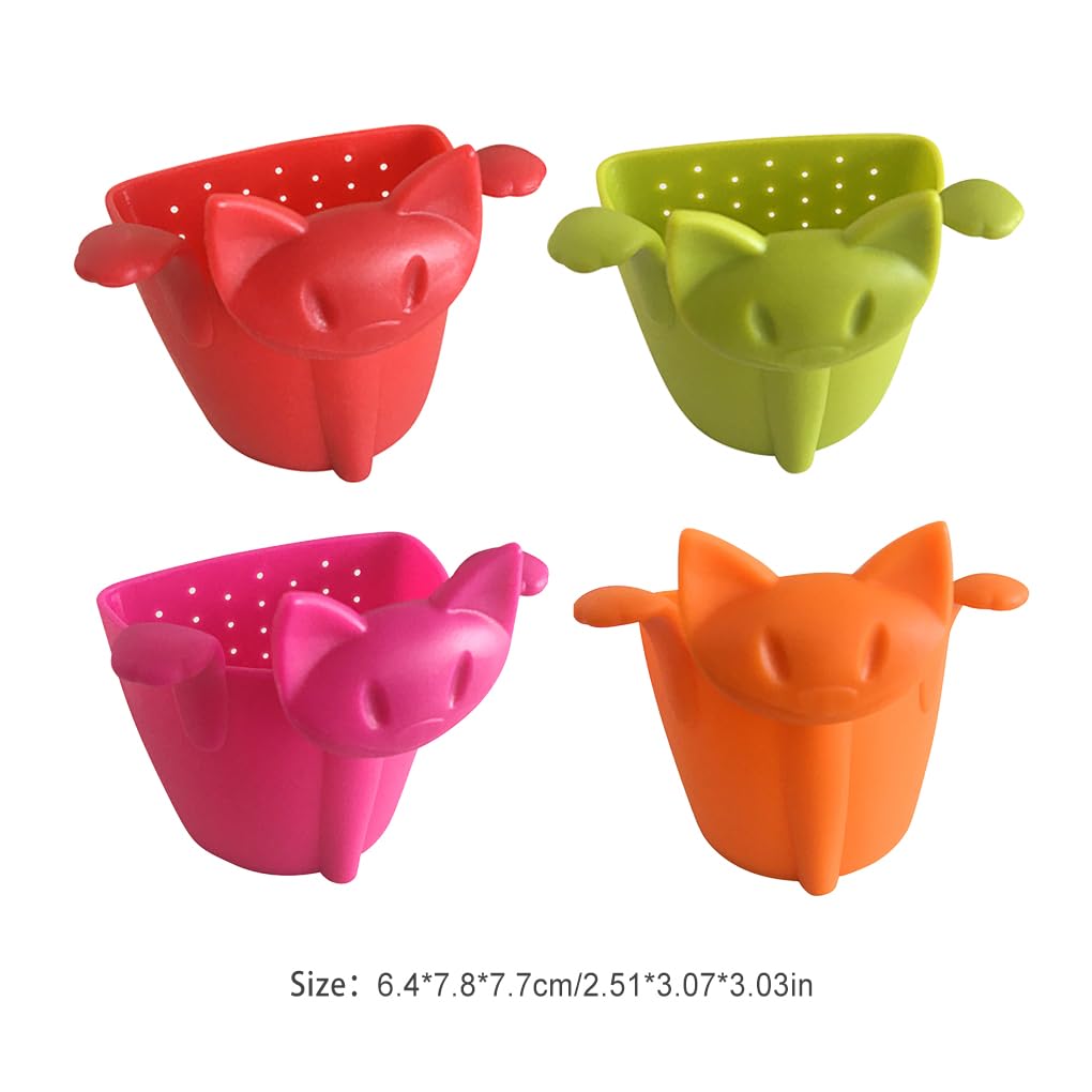 Lot de 10 infuseurs à thé réutilisables en forme de chat - Motif dessin animé - Passoire mignonne - Accessoires à suspendre - Rose rouge