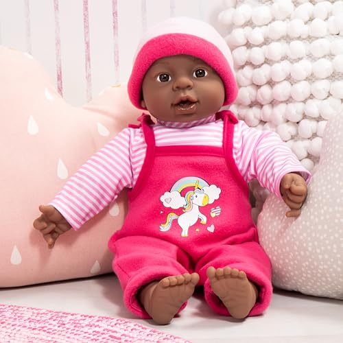 Bayer Design 94001AI Funktionspuppe, Babypuppe interaktiv, sprechend, weicher Körper, 40 cm, dunkelhäutig, Rosa