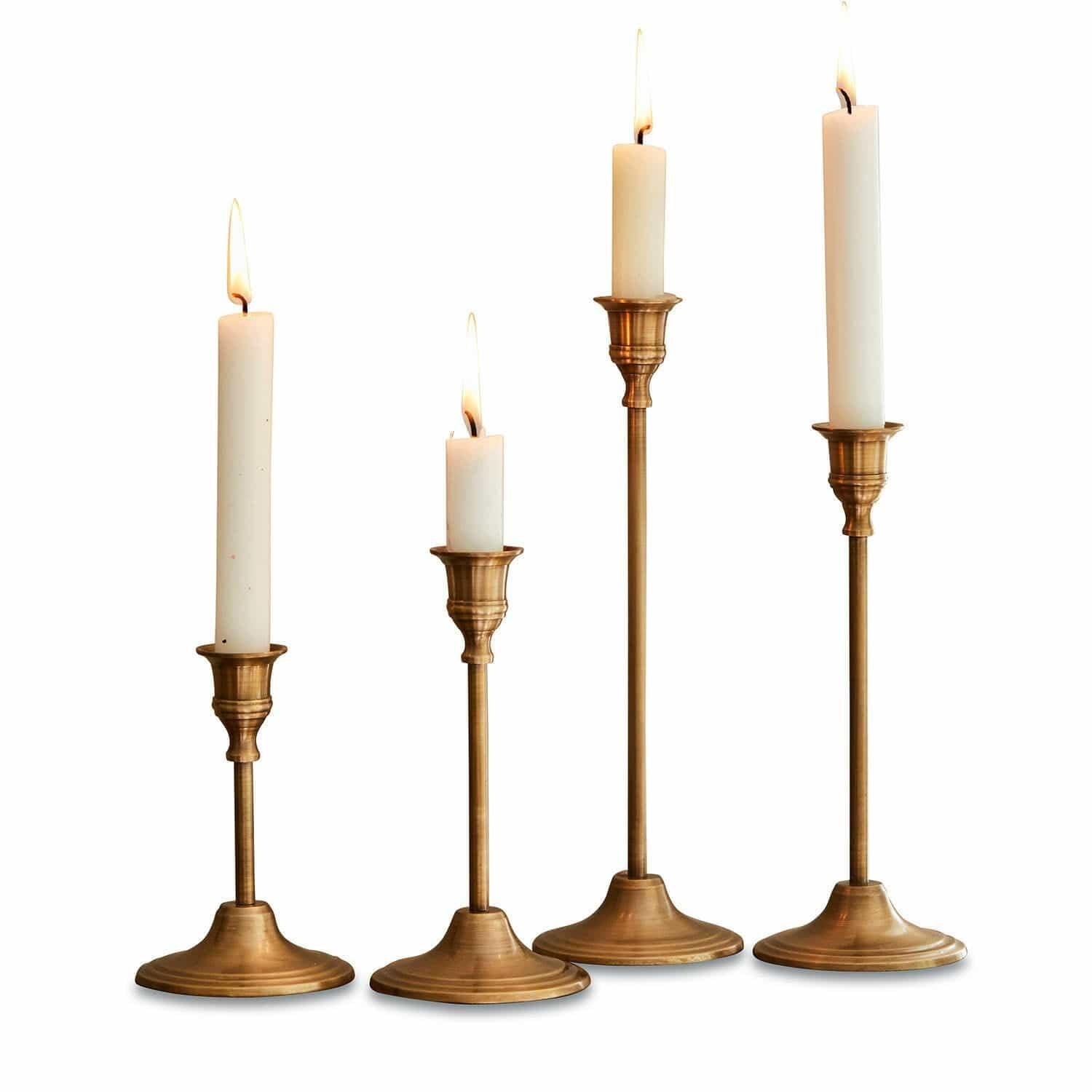 Loberon Kerzenständer 4er Set Namoris - Gold, Gold | Verschiedene Größen, Mattes Finish, Vintage-Design, Zeitlose Eleganz, Kerzenhalter, Messing