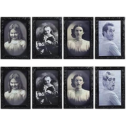 4 Pack Halloween Decoration 3D Changing Face Moving Picture Frame Portrait Monster Haunted House Props Horror Decoration for Horror Party Castle House Halloween Home Wall Decoration (Style A) Cover
