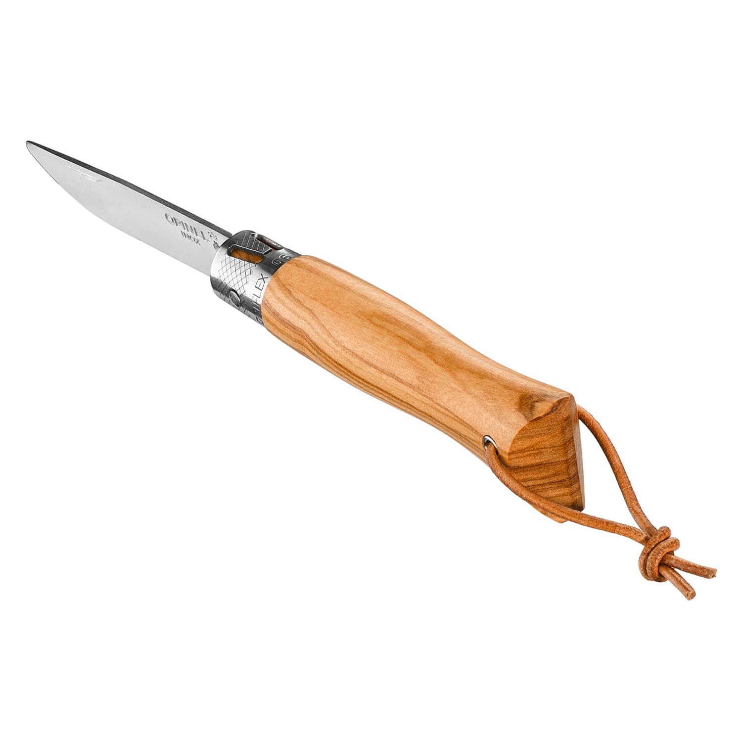 OPINEL - neo6 Opiflex Olivier - Coltello Tascabile Tradizionale - Lama 7 cm in Acciaio Inox, Manico in Legno d'Ulivo Verniciato a Grana Mediterranea, OPIFLEX Senza Blocco, Laccetto in Pelle