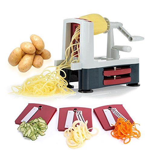 Spiral Vegetable Slicer 3 Blades Multifunctional Handheld Vegetable Shredder Veggie Pasta Zucchini Spaghetti Noodle Maker (Grey)