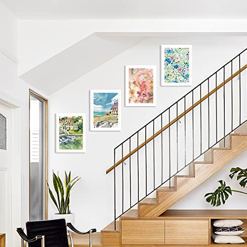 Bincue Framed Watercolor Canvas Wall Art 6 Panels Colorful Flower Painting Boho Matisse Wall Art For Living Room Staircase Bathroom 12X16 Inch #TOP1