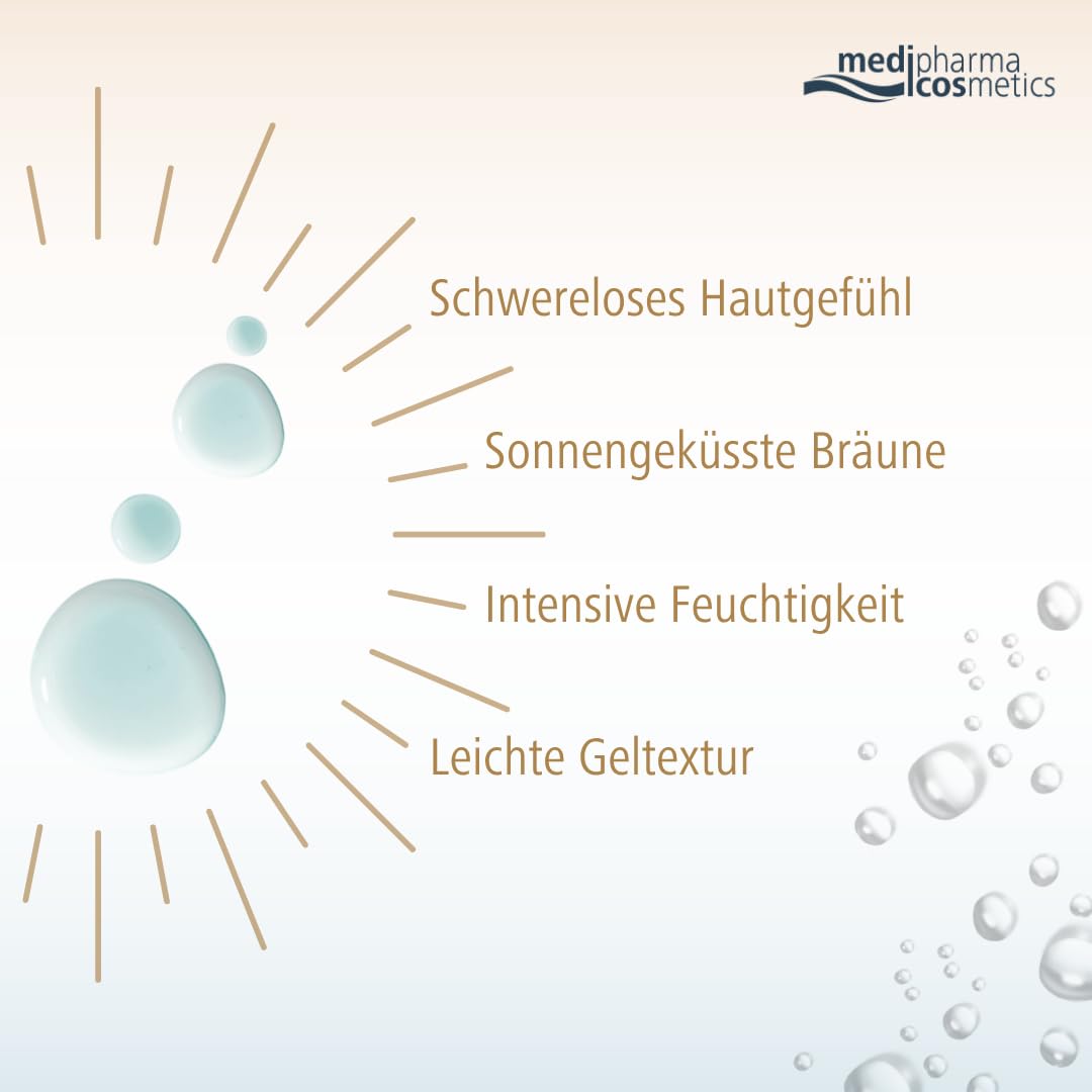 Hyaluron Sanfte Bräune Aqua Gelcreme - mit ultraleichter Textur und Bräunungseffekt - feuchtigkeitsspendend und pflegend - medipharma cosmetics - 150 ml