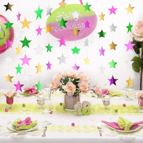 Image of Patelai Glitter Star Garland Banner 2026 Graduation Decor 130 Feet Star Hanging Banner Twinkle Backdrop for Party Birthday Classroom Wedding Supplies(Green,Pink,Gold,Silver)