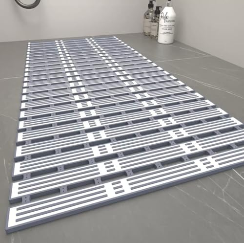 Image of HomeCloud Non-Slip Shower Mat for Bathtub, Anti-Slip Bath Mat with Suction Cups, Drainage Holes & Foot Massage Exfoliating Surface (Vent White D.Grey)