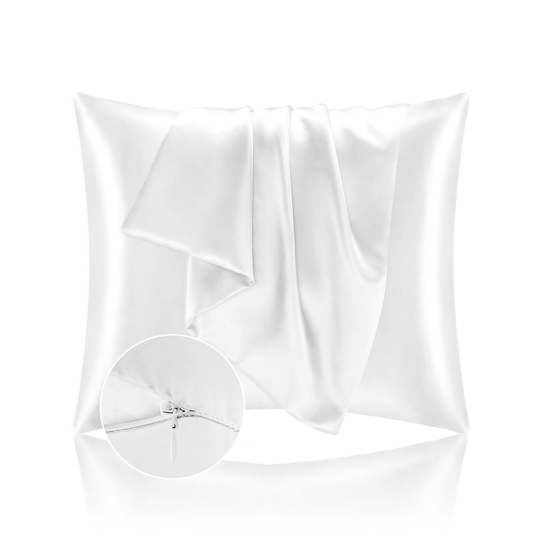 Pillow Cases for Bed 65 x 65 cm, Satin – Silky Pillowcase Protect Skin and Hair – Oeko-TEX® Certified – Super Soft and Hypoallergenic – 2 Pieces Pillowcase with White Zipper