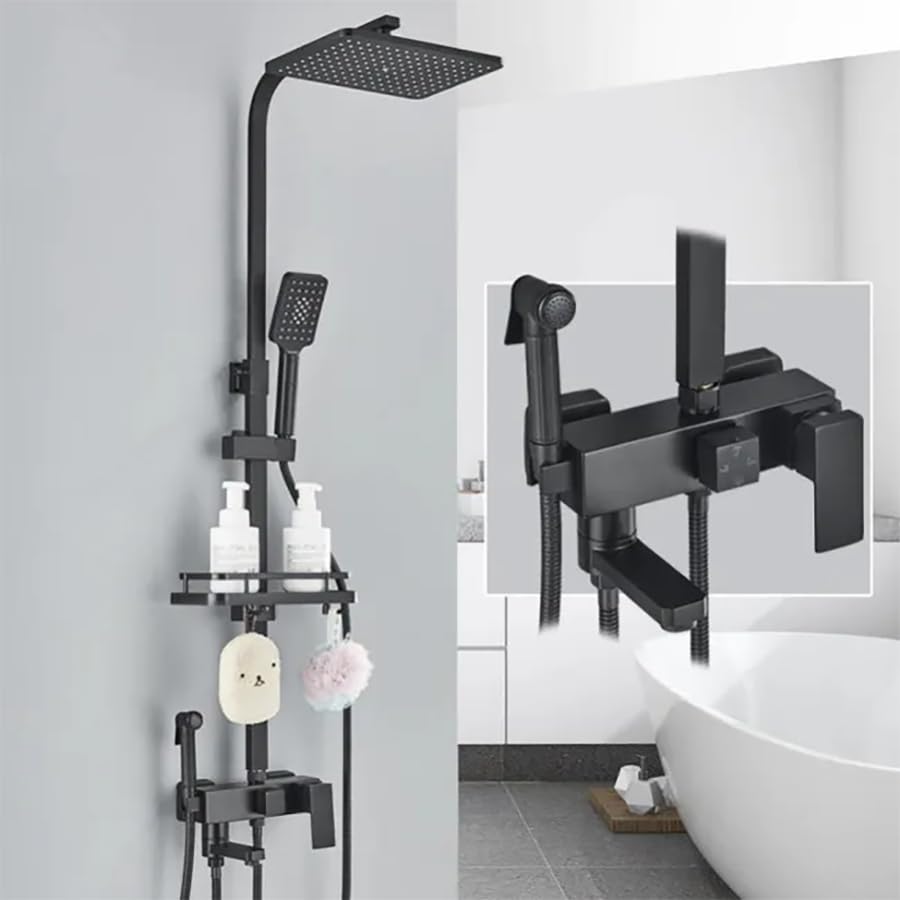Colonne de douche mitigeur 4 fonctions noire Kapi pour salle de bain moderne