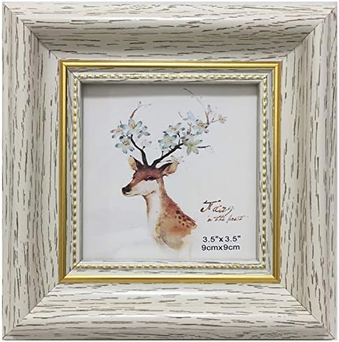 3.5x3.5 Picture Frame White (Cream Color) Square Photo Frame Desktop Display Mount on the wall. The front opening size 2.9x2.9. Plastic Panel (not Glass), Plastic Packaging (not Carton Packaging).