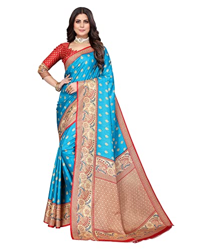 IMTRA FASHION Saree Di Seta Artistica Stampata Blu Tradizionale Indiana Con Camicetta-SELENA SKY BLUE