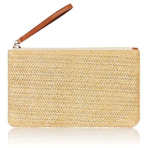 Zercart Womens Wristlet Bag Straw Clutch Bag Woven Handbags Summer Beach Bags Straw Handbag Purse Cover