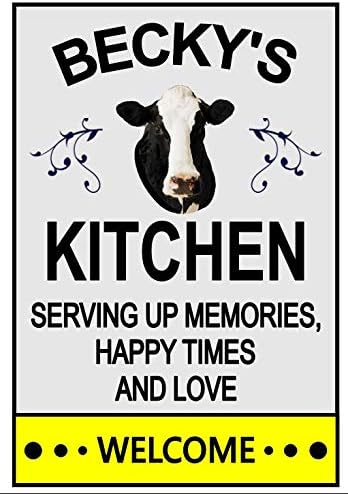 Cow Kitchen Refrigerator Magnet. "Becky's Kitchen". Customize for any name. 3 sizes. This flexible magnet is available for quick shipping. "Serving up Memories, Happy Times and Love".