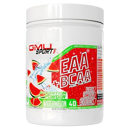 GMU SPORT EAA + BCAA Powder - Essential Amino Acids & Electrolyte Drink, Hydration, Recovery for Men & Women | Muscle Support Drink for Runners | Sugar-Free Aminos - 40 Servings - Watermelon