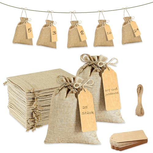 OdiuK 25 Stück Jutebeutel Jutesäckchen 15x20cm Groß Jute Beutel mit 25...