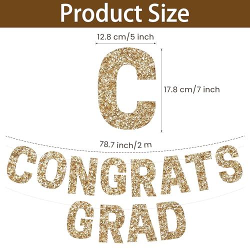 Image of Gold Congrats Grad Banner Garland,Glitter Graduation Party Banner, Gold Grad Congrats Class of 2026 Party Decorations for College High School Graduation Party Supplies (Congrats Grad Letter)
