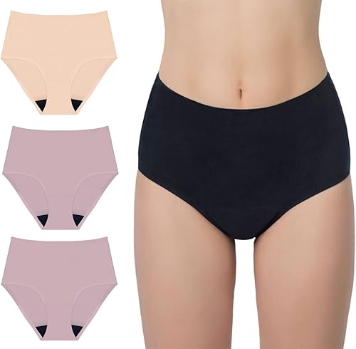 AIRCUTE Ropa interior lavable para incontinencia urinaria para mujer, absorbente, sin costuras, cintura alta, protección contra fugas, paquete de 3