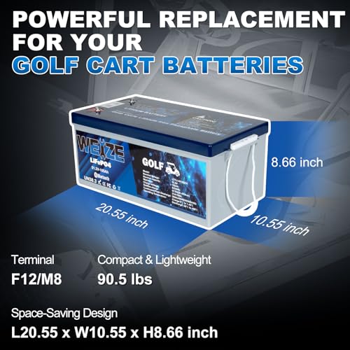 Image of WEIZE 48V(51.2V) 105AH Golf Cart Bluetooth LiFePO4 Battery (Replace 6x8V GC8) with Lithium Batteries Charger, LCD Display, Grade A Cells, 200A BMS, Low-Temp Protection for Golf Carts, FCC Listed