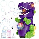 Bubble Machine Bubble Maker, Automatic Walk & Stand Dinosaur Bubble Maker for Kids with Music and Light Including 2 Bottles of Bubble Solution