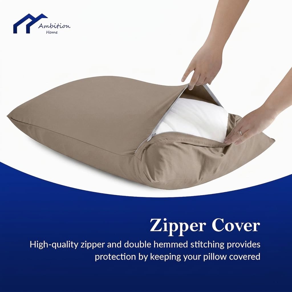 Toddler Travel Small Pillow Cases 12x16 Inch Taupe Zipper Closure Pack of 2, Travel Pillowcase 500 Thread Count 100% Cotton Toddler Small Pillow Cases 12x16 Inch, Taupe image 5