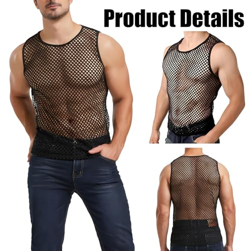 Netzhemd Herren, Netzshirt Herren,Kinky-Outfit Männer,ärmellos Männer Muskel Transparent Shirts, (XL)