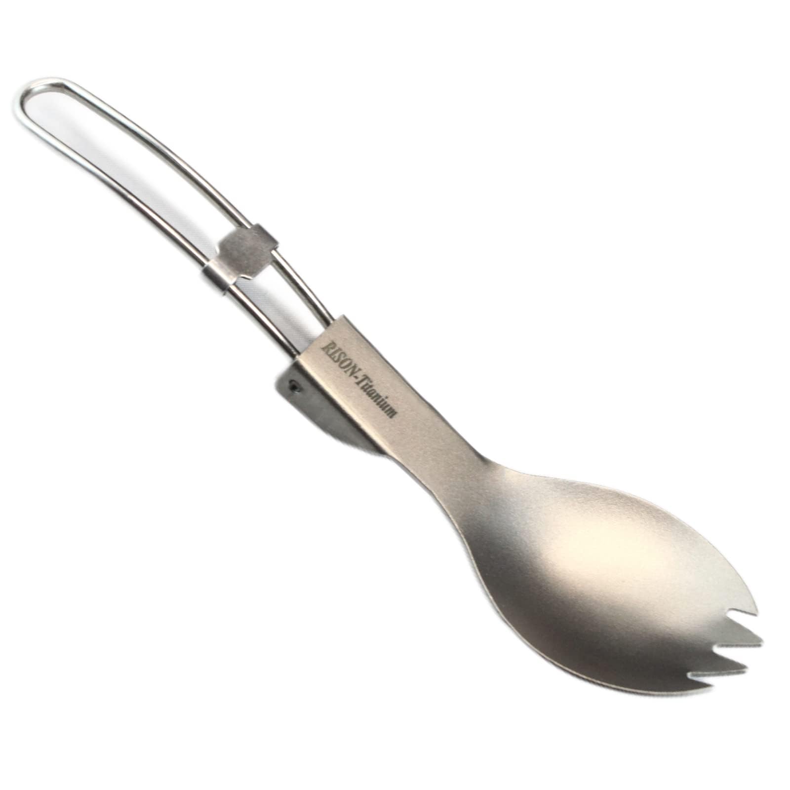 RISON-Titanium Folding Spork Ultra Light and Premium Quality 1PCS Camping Silver Spork Folding Handle for Camping Backpacking Hiking Fishing or other Outdoor Activities