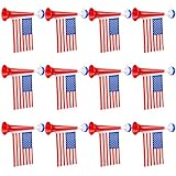 Glimin 12 Pcs USA Loud Cheering Horns for Team, American Flags Trumpet Horns for 250th Anniversary Patriotic Noise Makers for Stadium National Sport Events Soccer Fans