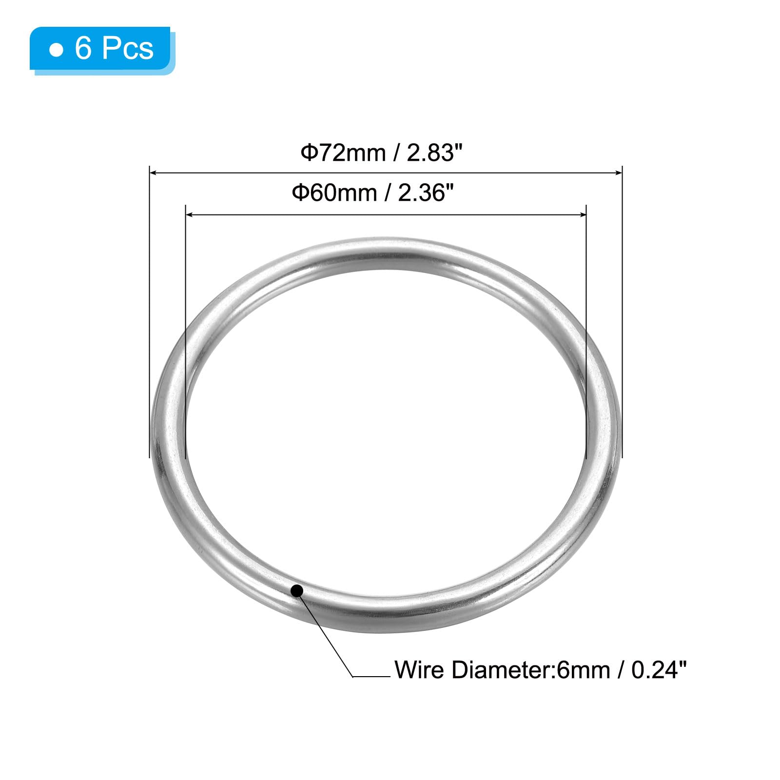 PATIKIL 6 Pcs Metal Rings 1 Inch 316 Stainless Steel Rings Marine Grade Multi-Purpose O Ring Welded Round Ring for Macrame DIY Crafting - Image 2