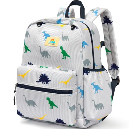 Image of STEAMEDBUN Corduroy Kids Backpack for Boys and Girls 5-8: Boys Backpack for Elementary Kindergarten - 15 inch Cute Backpacks for Kids - Dinosaur