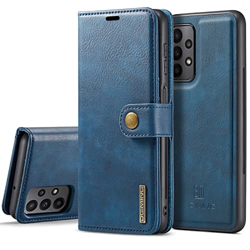 Étui en cuir véritable Galaxy A23 bleu premium à rabat magnétique 2 en 1 haut de gamme