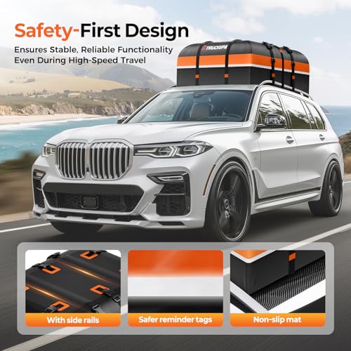 Image of Truckiipa Car Rooftop Cargo Carrier Bag, 20 Cubic Feet Waterproof Roof Cargo Carrier Bag, Soft Shell Car Top Cargo Box for All Vehicles with /Without Racks, Anti-Slip Mat, Door Hooks, Luggage Lock