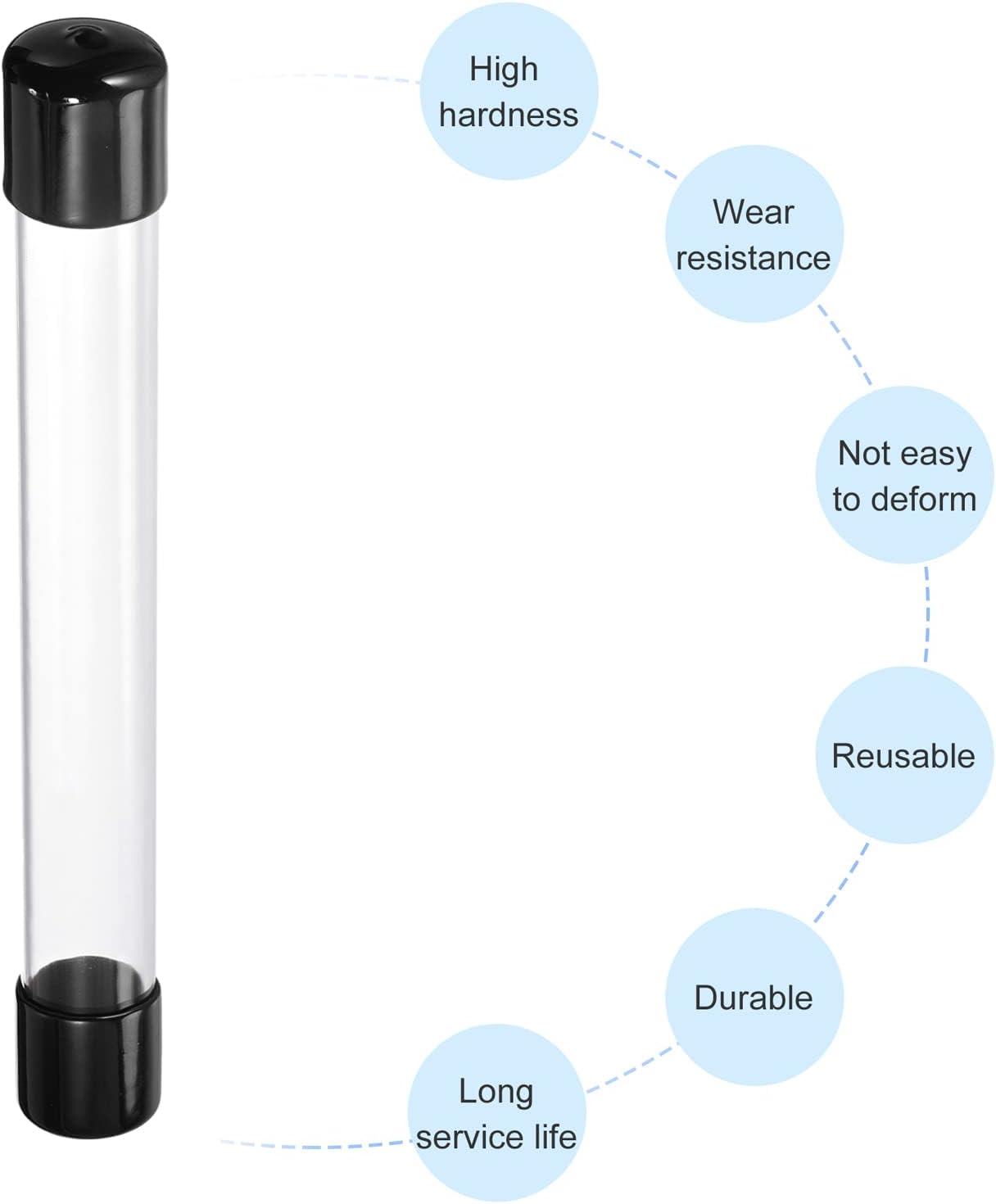 Clear Rigid Tube Round Plastic Tubing with Black Rubber Caps Polycarbonate Water Pipe, 305mm/ 12 Inch Length, 21mmx25mm/0.83"x1", 2 Set