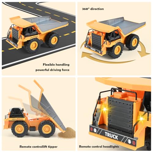 Ferngesteuerter Muldenkipper, ferngesteuertes Baufahrzeug für Kinder mit-Metallbett-Lichtton und wiederaufladbarer, RC Kipper Kipplaster Spielzeug Baustellenfahrzeug, Kipper Dumper Geeignet für Kinder