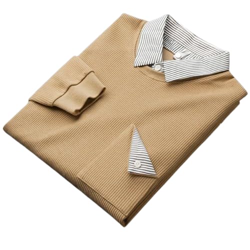 DressBerry Ribbed-Elegance-Striped-Collar-Sweatshirt Brown| S, M, L, XL, 2XL in brown