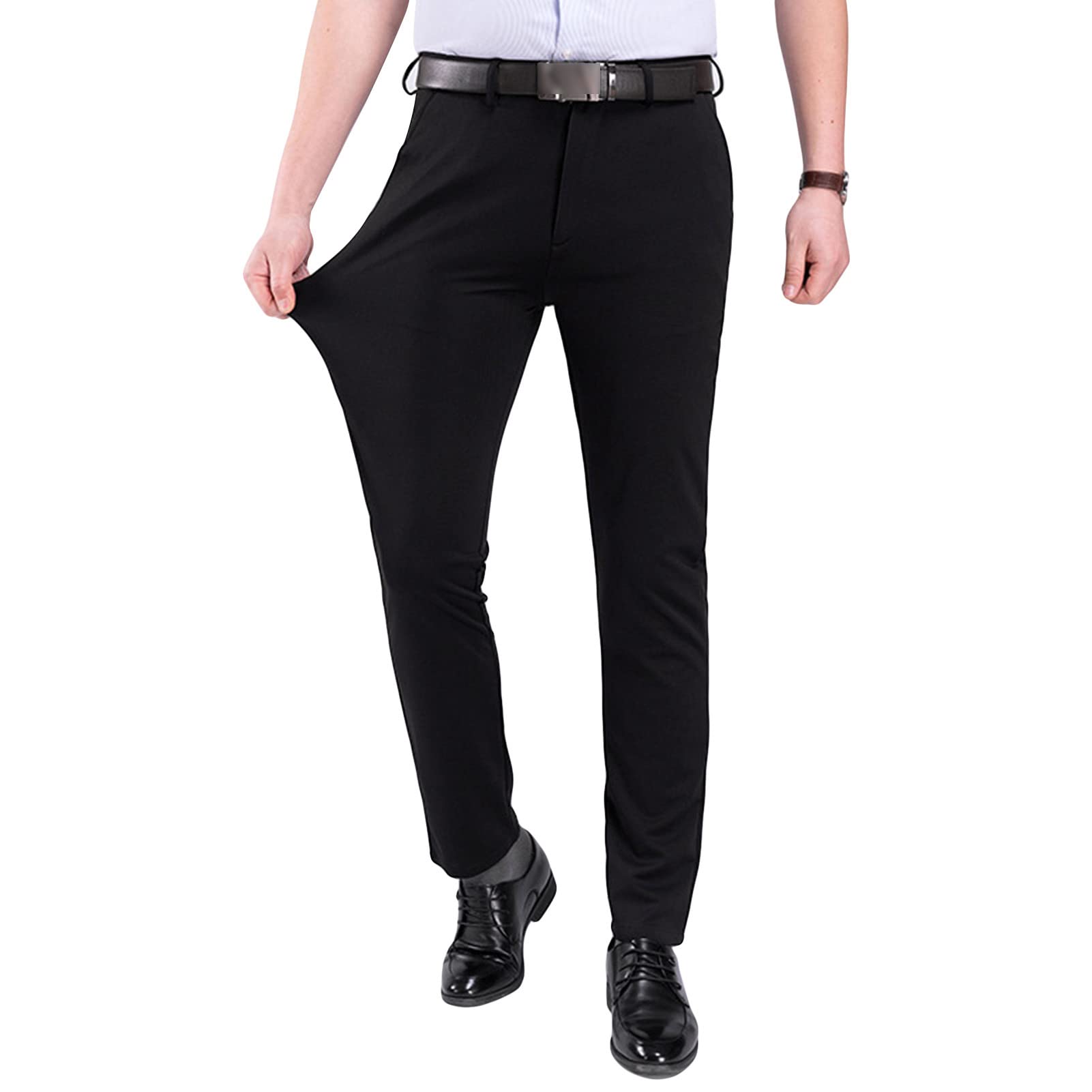 Maiyifu-GJ Mens Solid 4-Way Stretch Pant Straight Fit Flat Front Dress Pant Lightweight Wrinkle-Resistant Slim Casual Pants