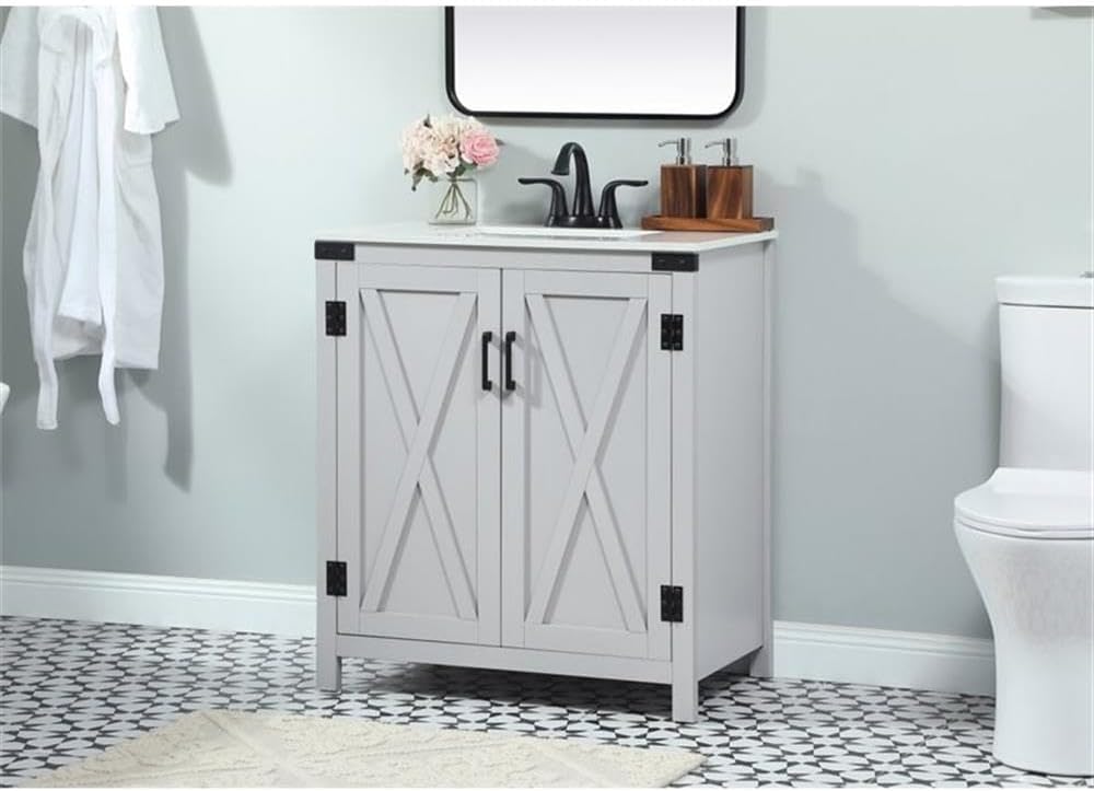 Elegant Decor Grant 30" Aluminum MDF Single Bathroom Vanity in Gray