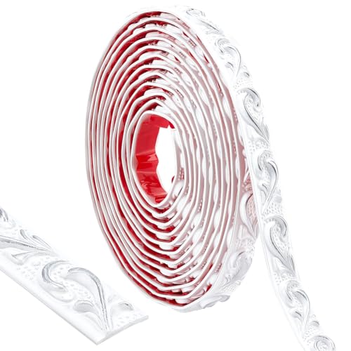 CRASPIRE 5M x 2CM Flexible Molding Trim Wide Peel and Stick Silver Self Adhesive Waterproof Paintable Wall Mirror Corner Edge Tile Trim for Floor Furniture Baseboard Countertops Border Decor