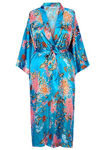 Image of Applesauce - 808V - Plus Size Women's Kimono Long Robe - Vintage Floral (One-Size fits most US 1X 2X 3X)