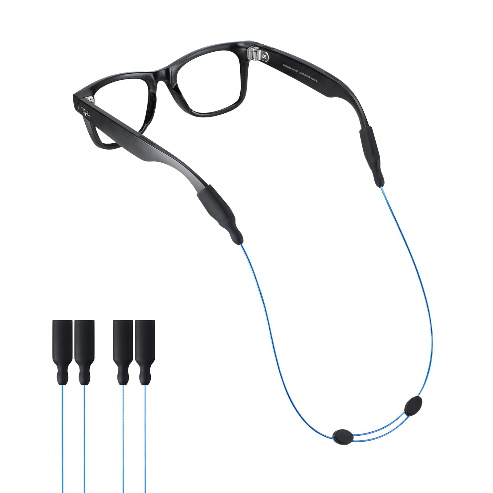 Gdnmpat Sunglasses Strap for Meta RayBan Glasses - No Tail Adjustable Glasses Straps Cords Eyewear, Eye Glasses Holders Around Neck for Men Women Kids - String, Chain Rope for Sports (2pcs Blue 20IN)