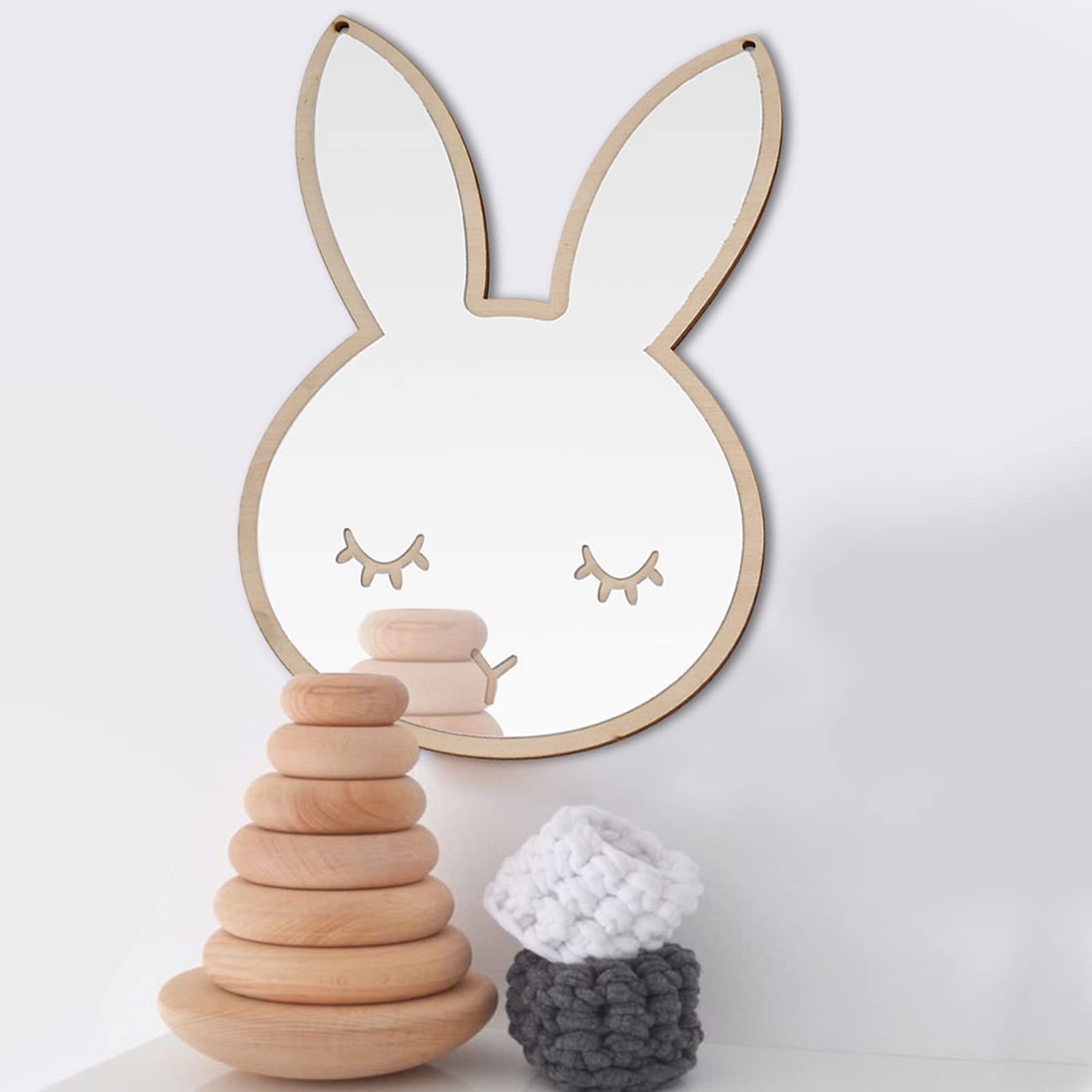 Bruchsicherer Spiegel für Kinder, nordischer Acryl Wandspiegel dekorativer Cartoon Wandspiegel zum Aufhängen Leichter Spiegel für die Wand, Kinderzimmer, Kunst, Heimdekoration(Kaninchen)