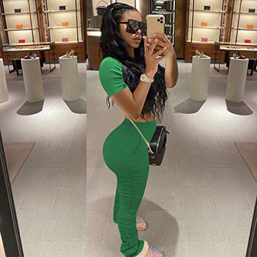 Womens Tracksuit Set - Two Piece Outfits Short Sleeve Crop Top + Skinny Long Pants Sweatsuits Jogging Suits Jumpsuits XXX-Large Green