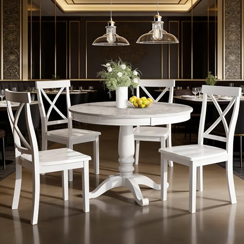 Mdhitsox 5-Piece Kitchen Table with Chairs, Faux Marble Round Dining