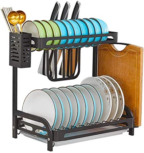 Escurridor de platos de acero inoxidable con tabla de cortar de 42 x 25 cm, diseño moderno, ahorra espacio, fácil de limpiar