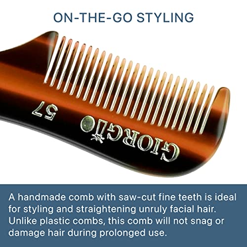 Giorgio G57 Extra Small 2.75 Inch Men's Fine Toothed Beard And Mustache Comb For Facial Hair Grooming And Styling. Wallet Pocket Comb Handmade Of Quality Durable Cellulose, Saw-Cut And Hand Polished #TOP3