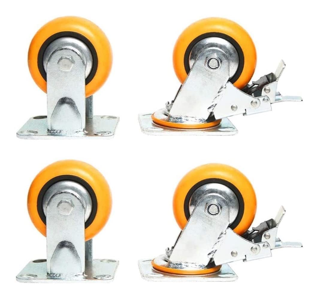 Roulettes Roue de frein à courroie universelle en polyuréthane robuste 4 pouces 5 pouces 6 pouces Roue muette Roue plate Roue de poussée (Couleur : 4 roulettes pivotantes, taille : 4 pouces (100 mm))