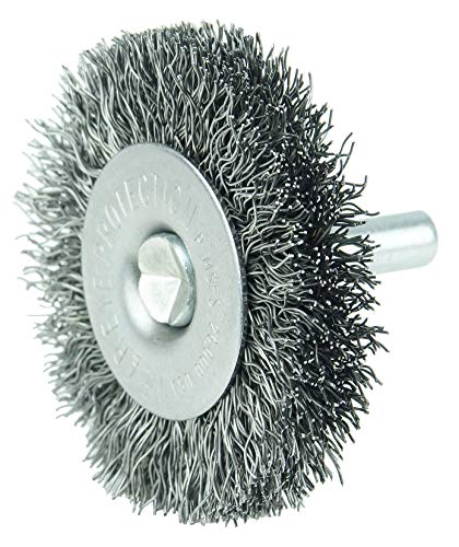 Image of Weiler 17956 2 inch Stem-Mounted Crimped Wire Radial Wheel, .0118 inch Steel Fill, 1 /4 inch Stem, Made in The USA (Pack of 10)