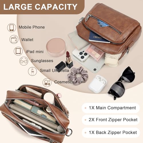 Image of Small Leather Crossbody Bags for Women Anti theft Purses and Handbag Shoulder Hangbag with Wide Strap Tassel