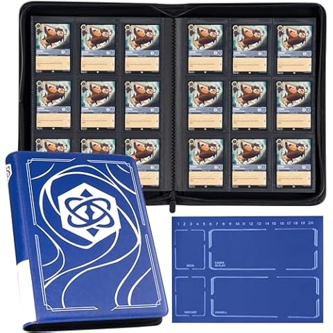 Binder for Lorcana Cards, Premium 9 Pocket Trading Card Album with 500 Pockets & Playmat Compatible with Lorcana Cards, Tokens and Rules sheet - Classic Blue Cover